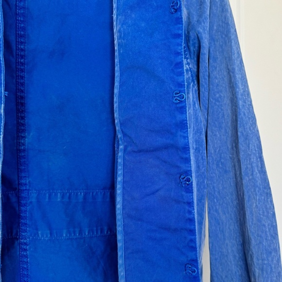 Chicos Women Size 2 (L) Distressed Y2K Blue Embroidered Cotton Jacket Travelers - Picture 8 of 15